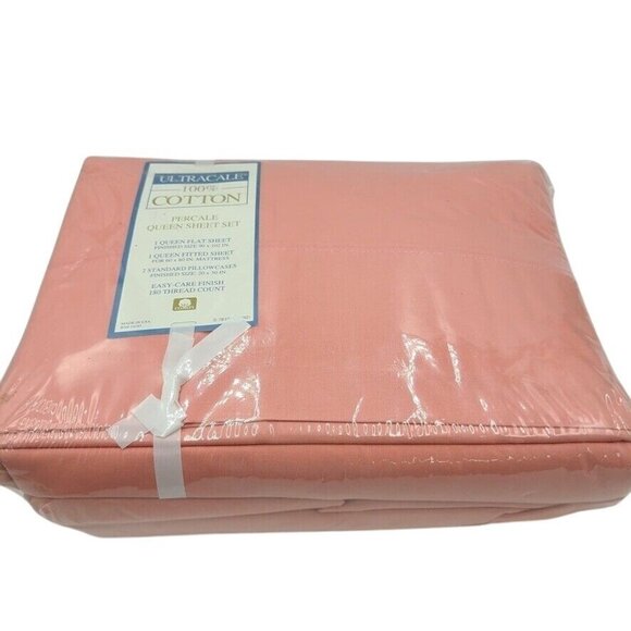 Vintage 80s Ultracale Queen Bed Sheets Set Mauve Pink New 4 Piece - Picture 1 of 5